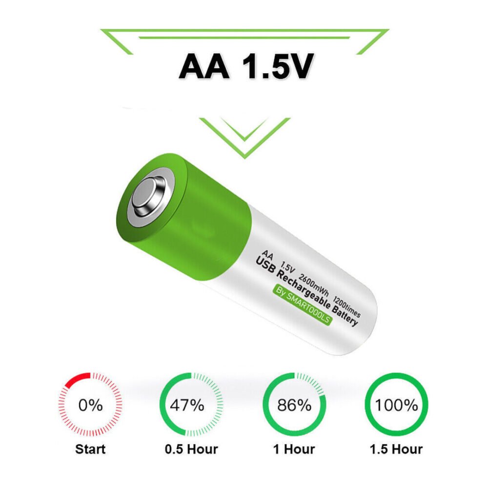 بطارية بشاحن AA لطاقة عالية ومؤشر شحن ذكي